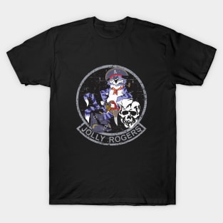 Grumman F-14 Tomcat - Jolly Rogers - Black Grunge Style T-Shirt